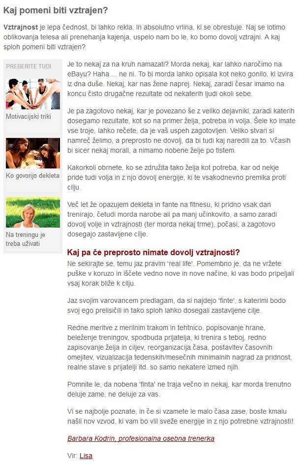 vztrajnost osebni trener