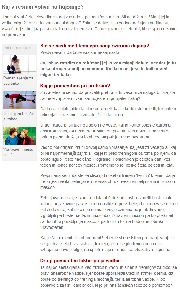 osebni trener o vplivu na hujsanje